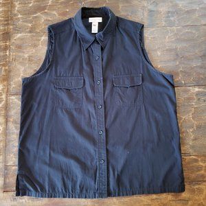 JONES NY Black Button-Down Sleeveless Shirt - L